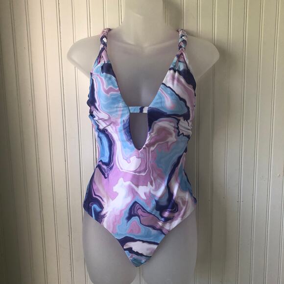 BECCA Retail $138 Blue Lavender Agate Braided Strap One Piece Swimsuit Size M - Picture 1 of 7